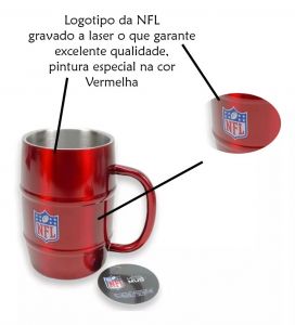 Caneca Chopp NFL Vermelha Aço Inox Barril 500ML Metal Mug Caneca Chopp NFL Vermelha Aço Inox Barril 500ML Metal Mug