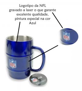 Caneca Chopp NFL Azul Aço Inox Barril 500ML Metal Mug Caneca Chopp NFL Azul Aço Inox Barril 500ML Metal Mug