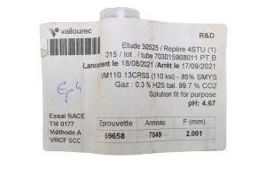 Lote 10 Corpos de Prova Vallourec Série NACE TM0177 13CRSS F Lote 10 Corpos de Prova Vallourec Série NACE TM0177 13CRSS F