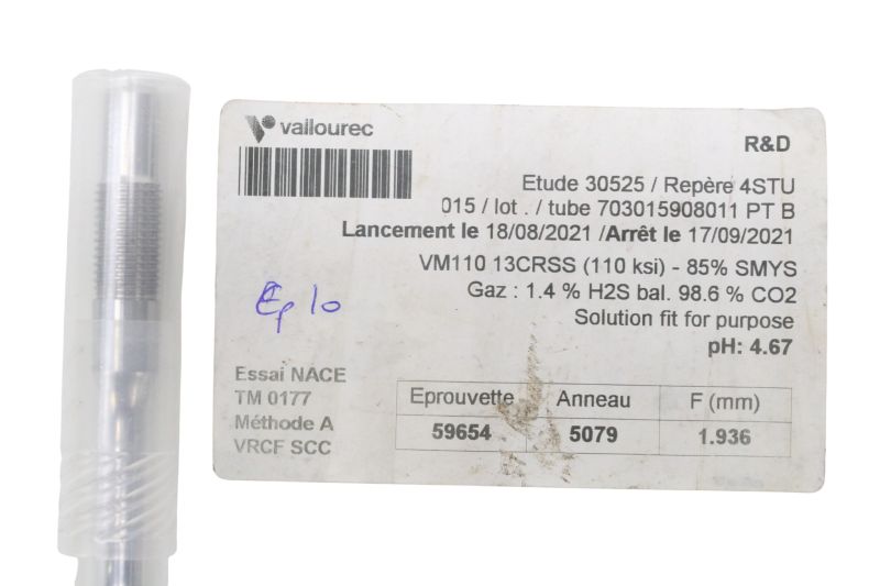 Lote 10 Corpos de Prova Vallourec Série NACE TM0177 13CRSS F Lote 10 Corpos de Prova Vallourec Série NACE TM0177 13CRSS F