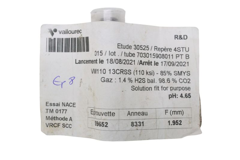 Lote 10 Corpos de Prova Vallourec Série NACE TM0177 13CRSS F Lote 10 Corpos de Prova Vallourec Série NACE TM0177 13CRSS F