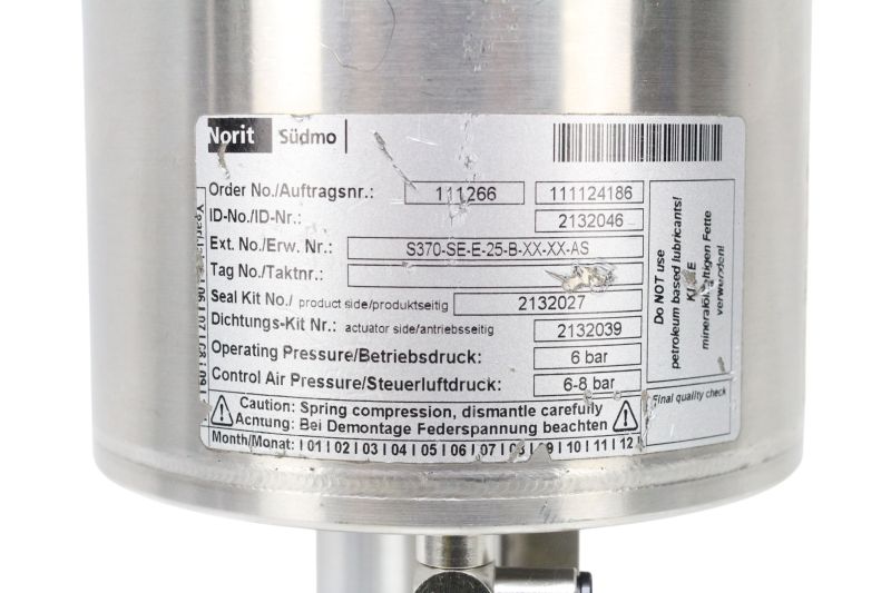 Válvula Pneumática Sanitária Norit Südmo S370 Inox 2 1/2 Válvula Pneumática Sanitária Norit Südmo S370 Inox 2 1/2