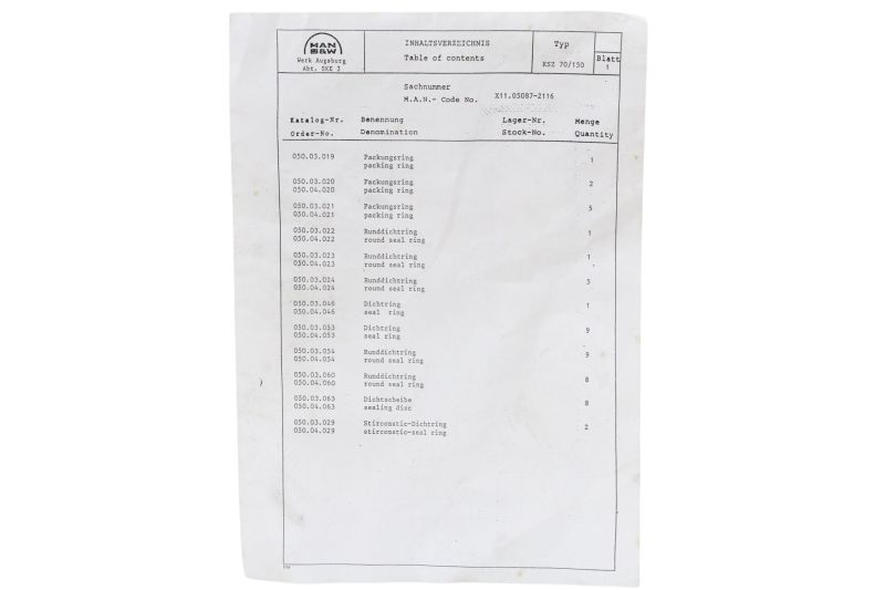 Kit de Vedação MAN B&W Diesel KSZ 70/150 050.05.CPL Original Náutico/Industrial Kit de Vedação MAN B&W Diesel KSZ 70/150 050.05.CPL Original Náutico/Industrial