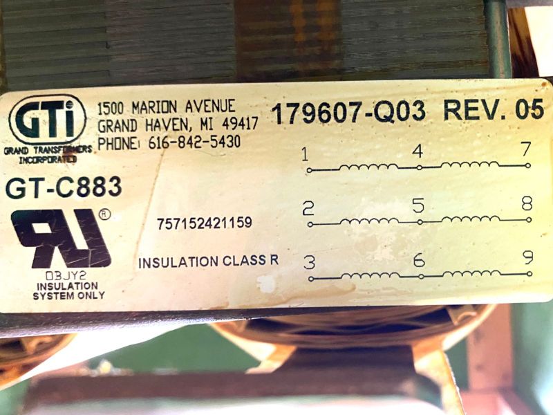 Indutor Trifásico de Barramento Contínuo DC Link Choke 480A GTI 179607-Q03 / GT-C883 Indutor Trifásico de Barramento Contínuo DC Link Choke 480A GTI 179607-Q03 / GT-C883