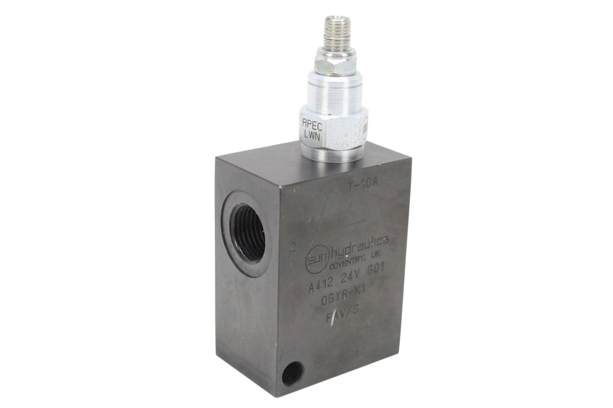 Válvula Hidráulica Solenóide 24V Sun Hydraulics A412 G01 Cartucho + Bloco Manifold Válvula Hidráulica Solenóide 24V Sun Hydraulics A412 G01 Cartucho + Bloco Manifold