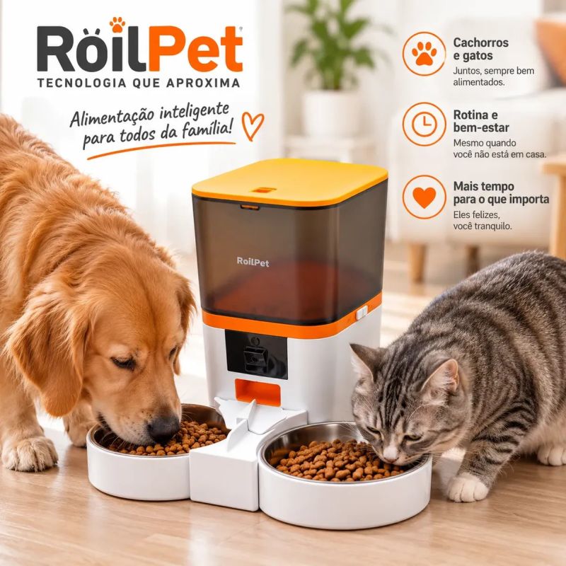 Comedouro Inteligente RoilPet 6L Wi-Fi com Câmera 1080p e 2 Potes Comedouro Inteligente RoilPet 6L Wi-Fi com Câmera 1080p e 2 Potes